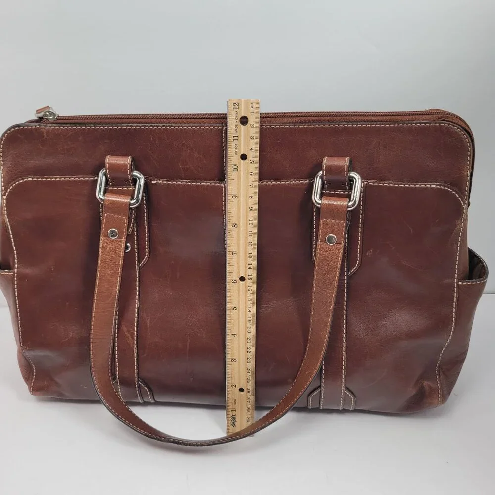 VTG Fossil Executive Women's Brown Leather Tote Shoulder Bag - Picture 11 of 12